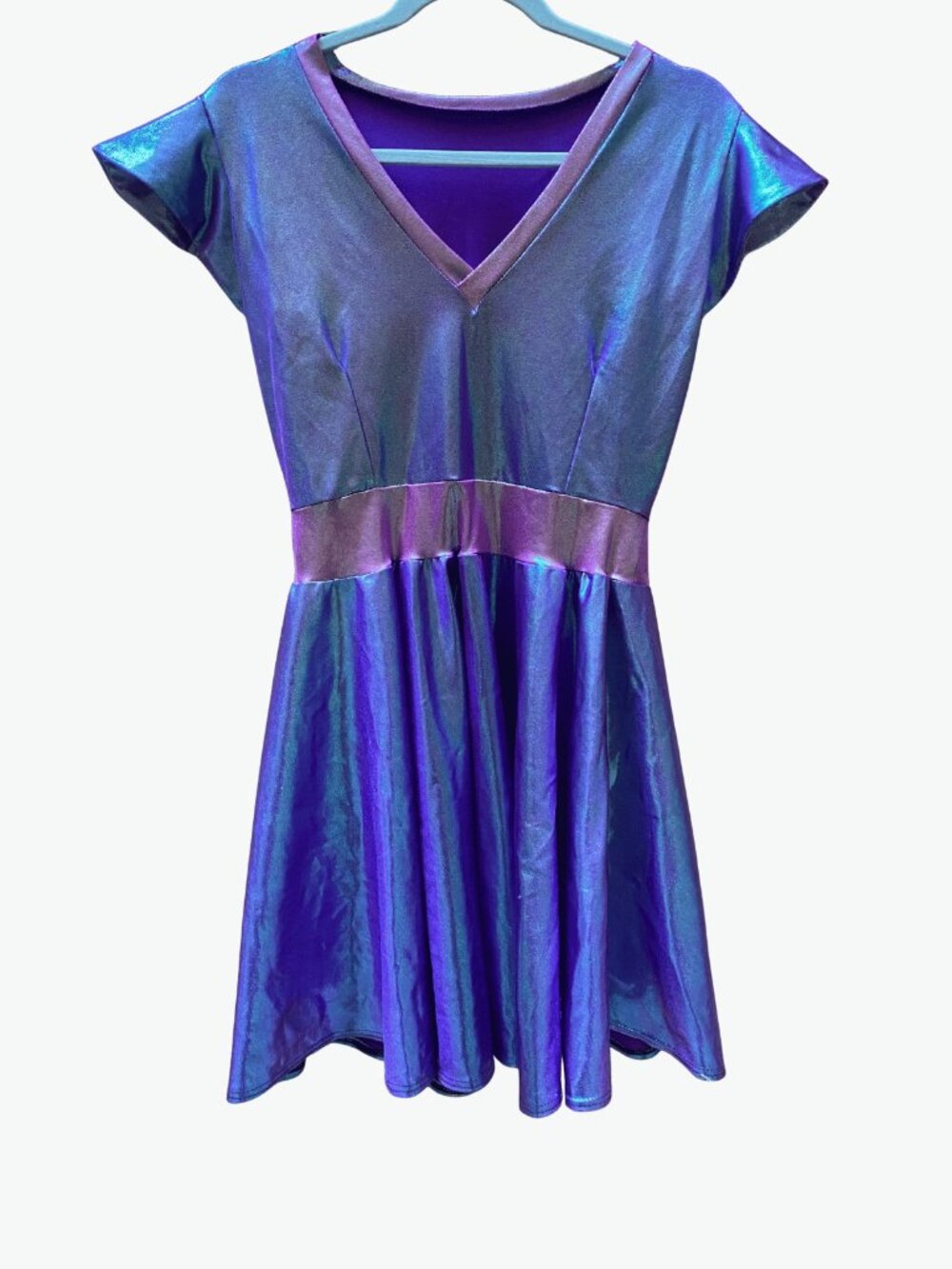 Coquetry Clothing Alien Cap Sleeve Blue and Purple Skater Dress Women's Size L